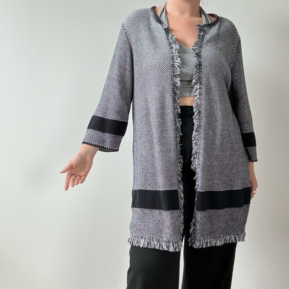 Kasper Black and Gray Fringed Cardigan - Picture 2 of 5